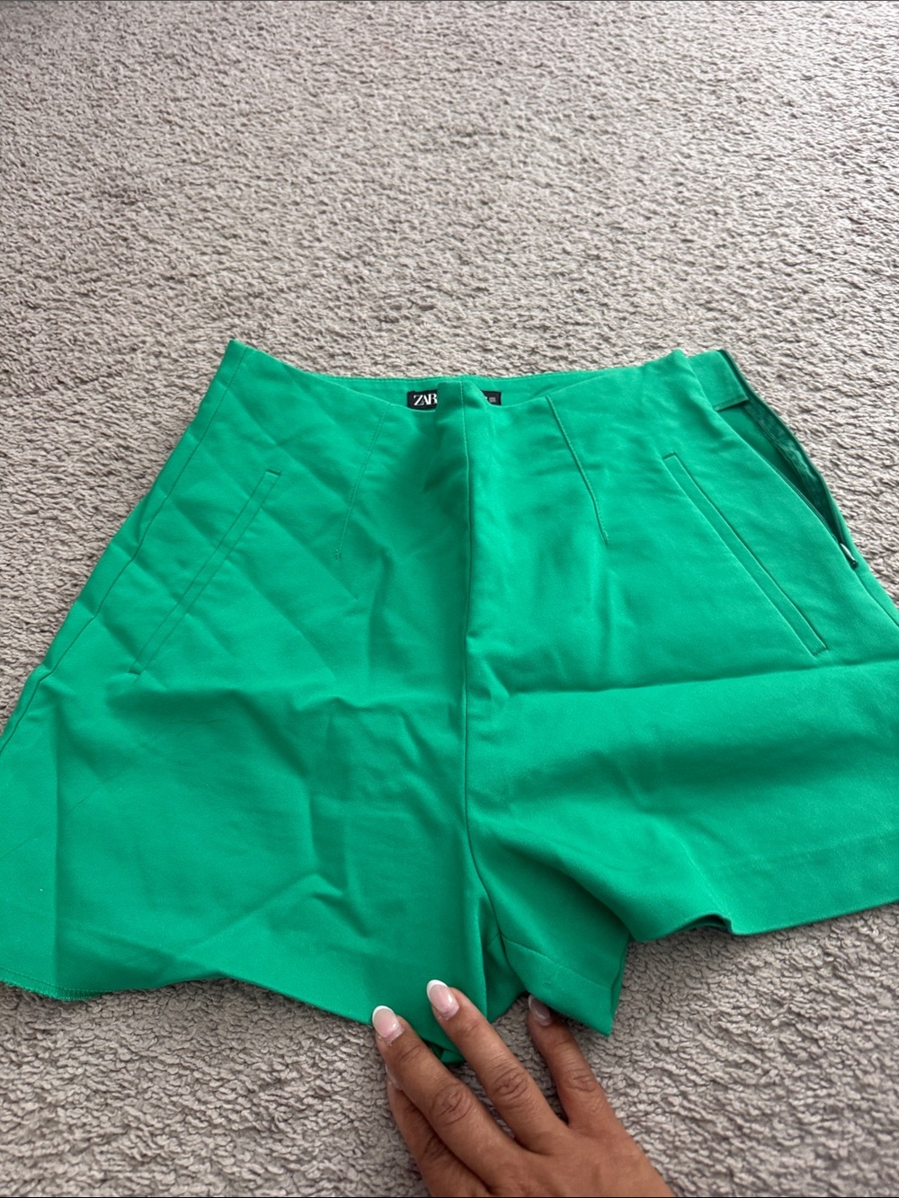 Zara Bright Green High-Waist Tailored Shorts